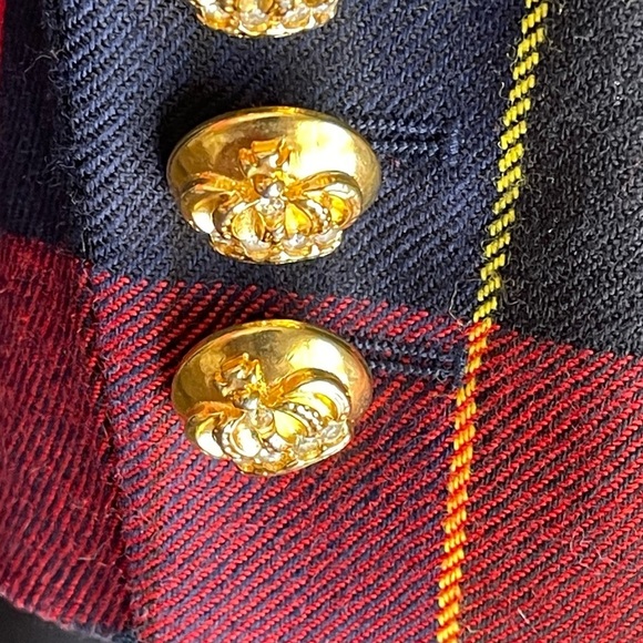 ESCADA COUTURE jacket with embellishment front Wool Plaid Print Blazer size 36(6 - Picture 10 of 16